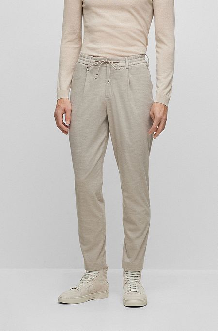 Relaxed-fit trousers in stretch material with drawcord waistband, Light Beige