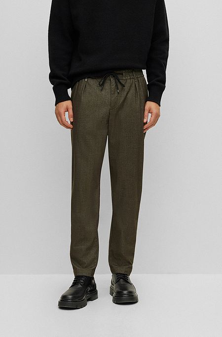 Relaxed-fit trousers in stretch material with drawcord waistband, Dark Green