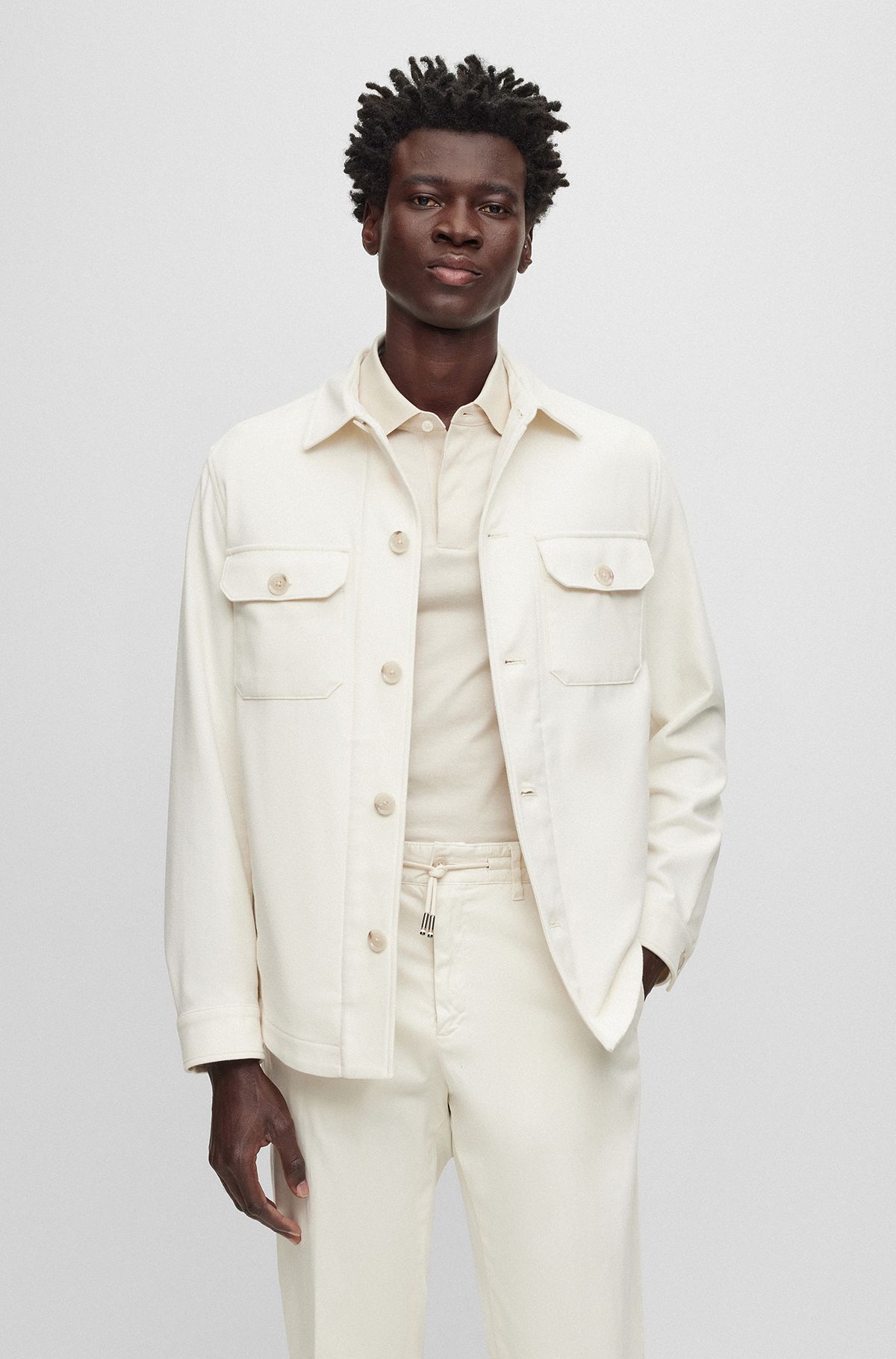 Relaxed-fit overshirt with patch chest pockets, White