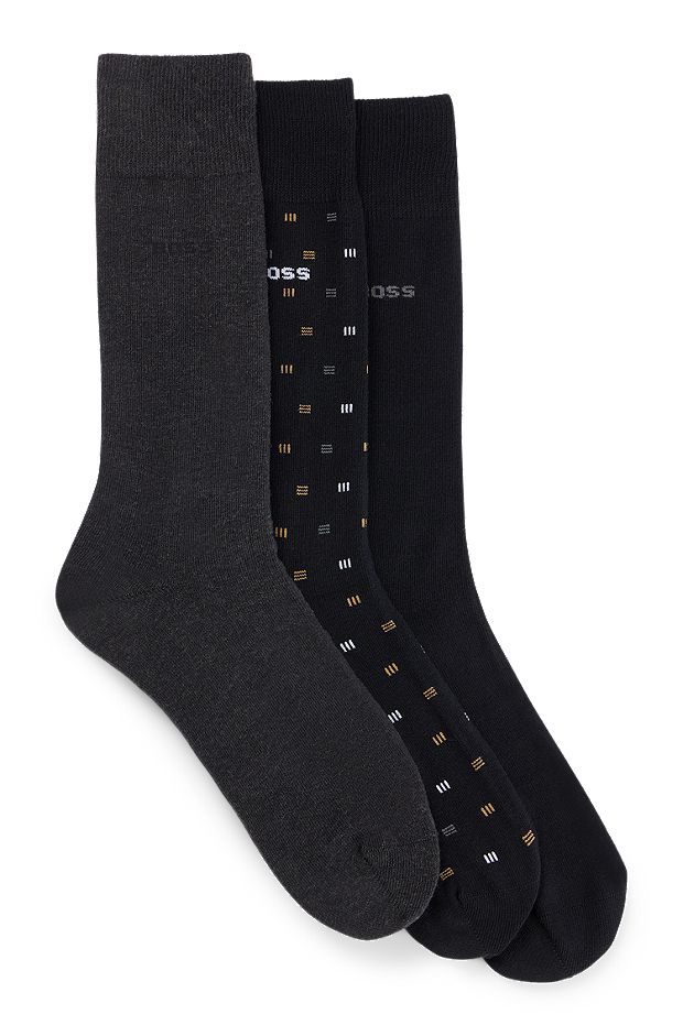 Lot de trois paires de chaussettes en coton mélangé - Coffrets cadeaux, Noir / Gris