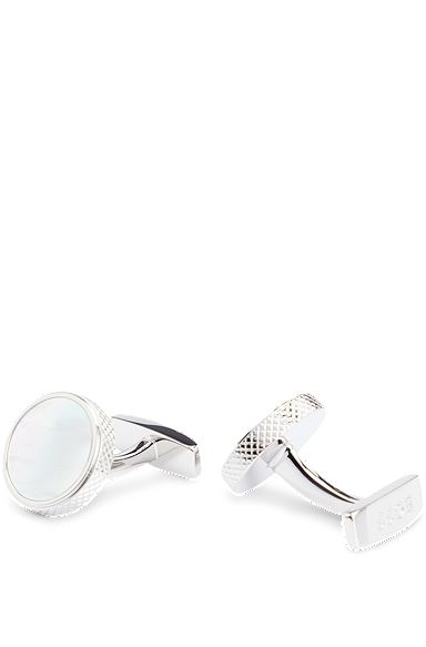 Round cufflinks with mother-of-pearl insert, Silver