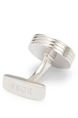 Round brass cufflinks with enamel insert, Black