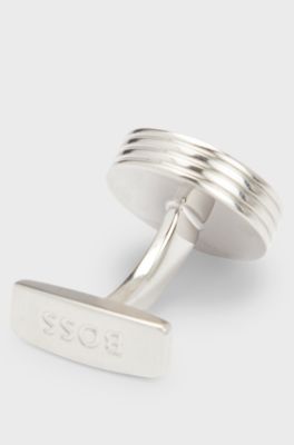 Boutons de manchette ronds en laiton avec insert en &eacute;mail, Noir