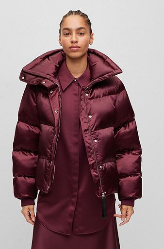 Regular-fit puffer jacket with high collar, Dark Red