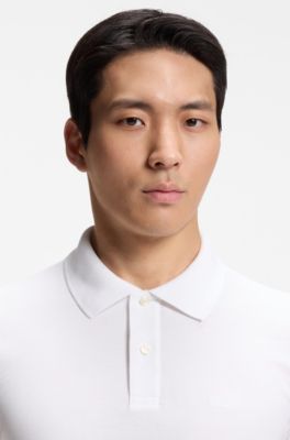 Cotton piqu&eacute; jersey polo shirt with logo detail, White