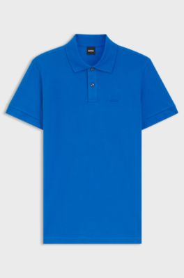 Cotton piqu&eacute; jersey polo shirt with logo detail, Blue