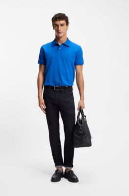 Cotton piqu&eacute; jersey polo shirt with logo detail, Blue