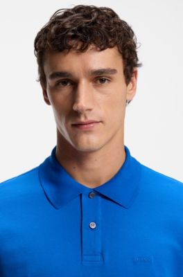 Cotton piqu&eacute; jersey polo shirt with logo detail, Blue