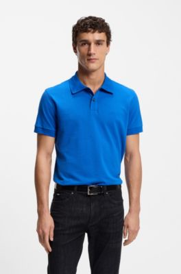 Cotton piqu&eacute; jersey polo shirt with logo detail, Blue