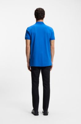Cotton piqu&eacute; jersey polo shirt with logo detail, Blue