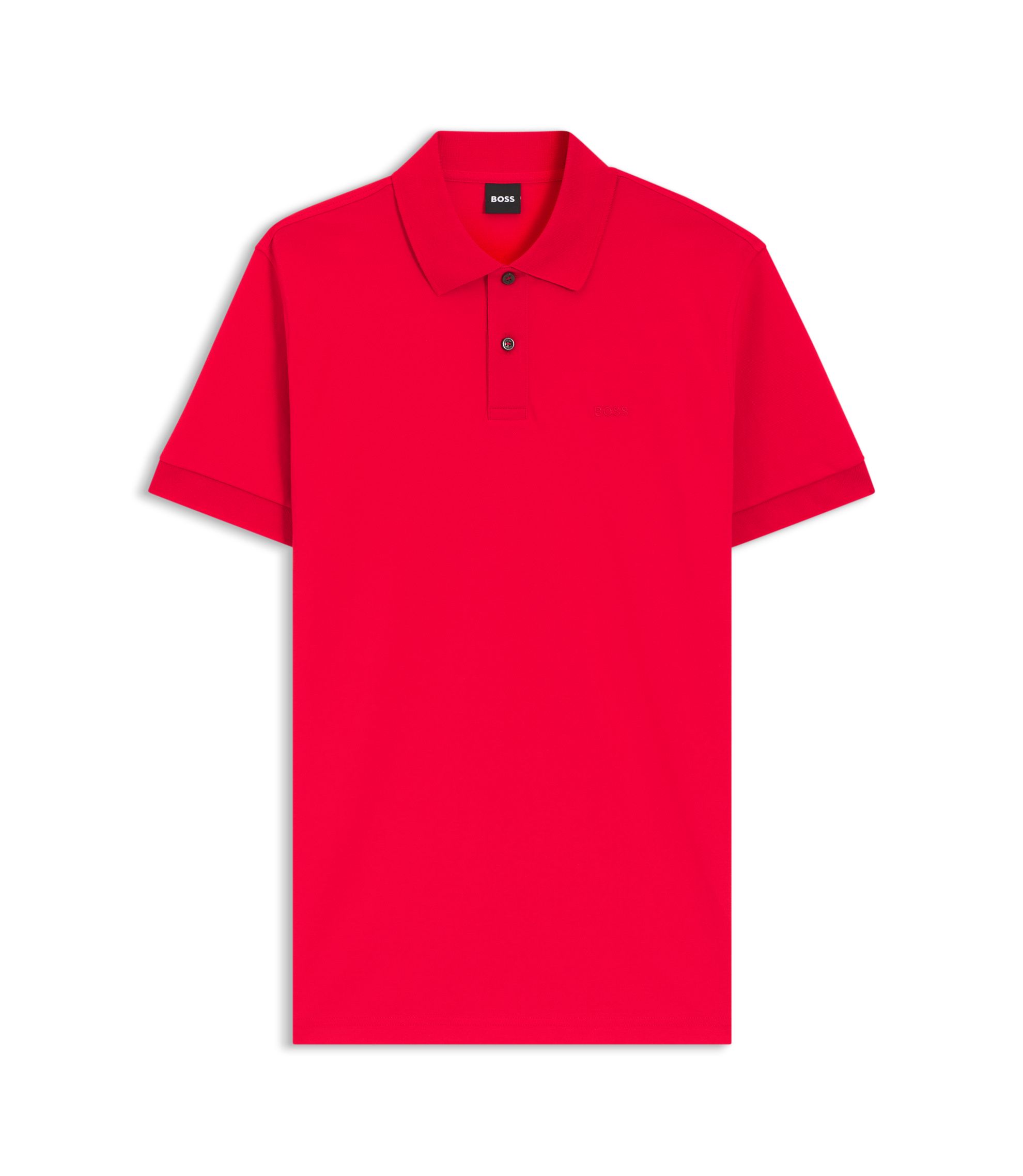 BOSS - Cotton piqué jersey polo shirt with logo detail - Red