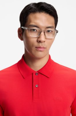 Cotton piqu&eacute; jersey polo shirt with logo detail, Red