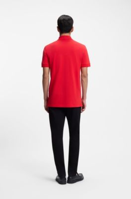 Cotton piqu&eacute; jersey polo shirt with logo detail, Red