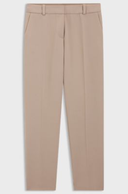 Slim fit-byxor med delad f&aring;ll , Ljusbeige