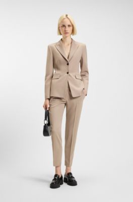 Slim fit-byxor med delad f&aring;ll , Ljusbeige
