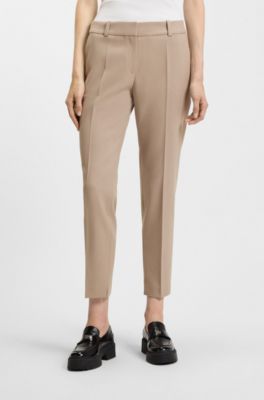 Pantaloni slim fit con spacco sull'orlo , Beige chiaro