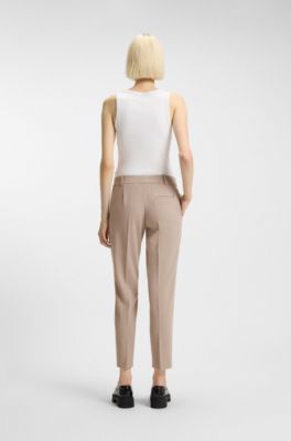 Slim-fit trousers with slit hems , Light Beige