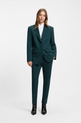 Slim fit-byxor med delad f&aring;ll , M&ouml;rkgr&ouml;n