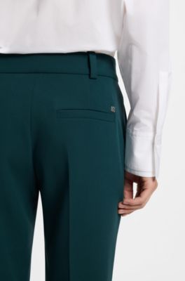 Slim fit-byxor med delad f&aring;ll , M&ouml;rkgr&ouml;n