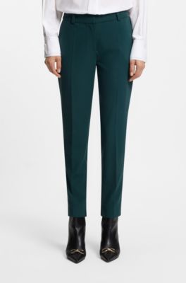 Slim-fit trousers with slit hems , Dark Green