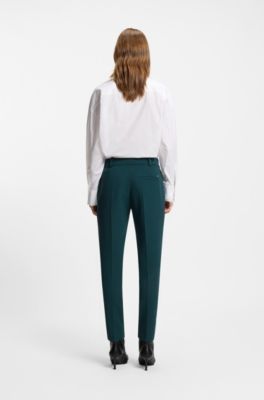 Slim-fit trousers with slit hems , Dark Green