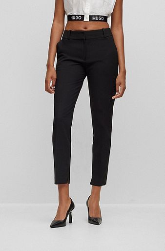 Slim-fit trousers with cropped length in stretch fabric, Black