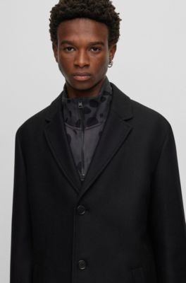 HUGO - Wool-blend coat with ivory-nut buttons - Black