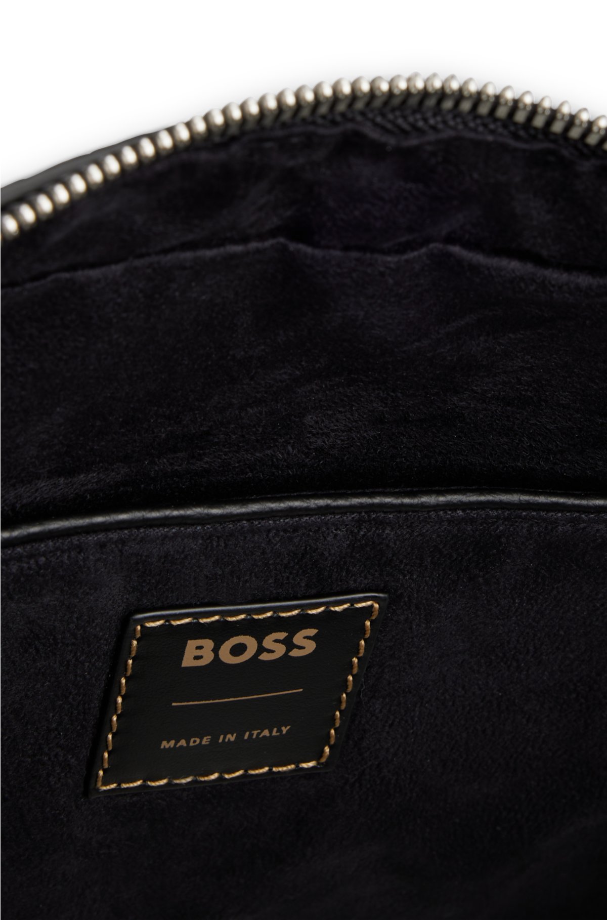 BOSS - Porte-documents zippé en cuir italien à logo embossé