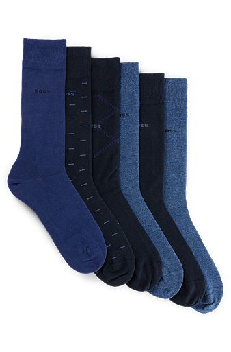 Six-pack of regular-length socks with logo details - gift set, Blue