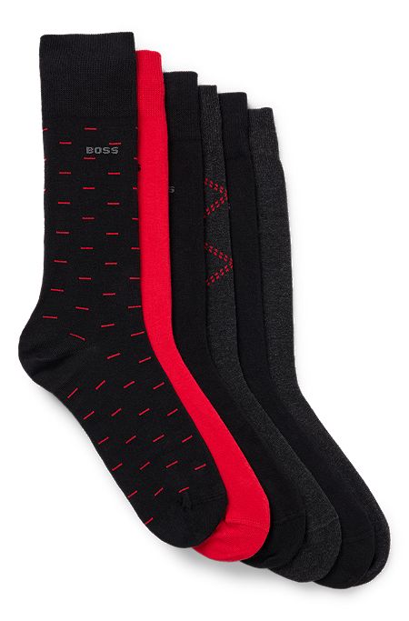 Six-pack of regular-length socks with logo details - gift set, Black / Dark Grey / Red