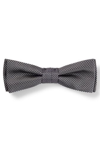 Patterned silk bow tie and pocket square set, Silver