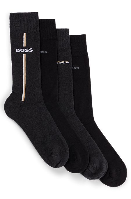 Four-pack of regular-length socks with logo details - gift set, Black / Grey