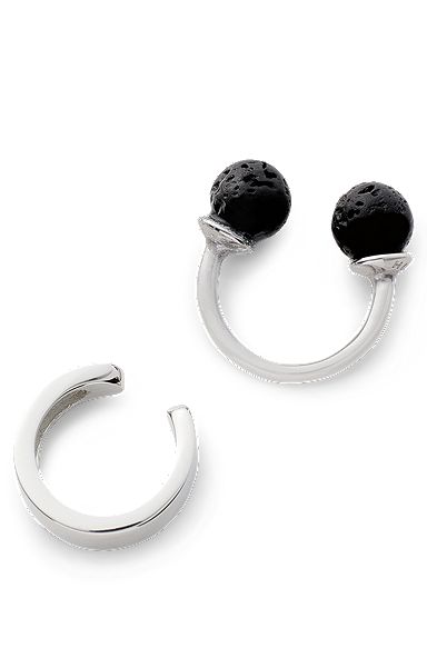 Set of ear cuffs with branding and lava stones, Silver