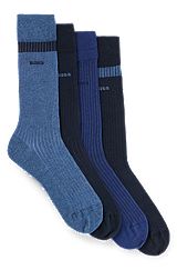 Lot de quatre paires de chaussettes mi-mollet à logos - Coffrets cadeaux, Bleu