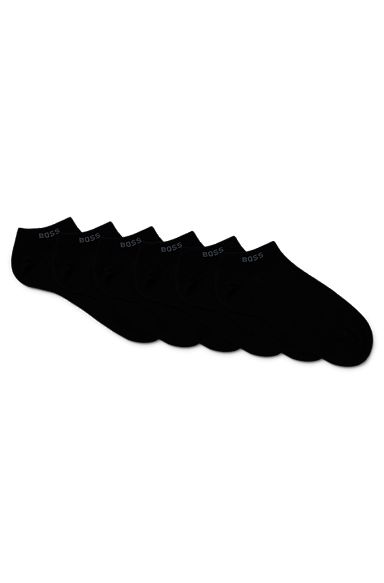 Six-pack of ankle-length socks with logo cuffs, Black