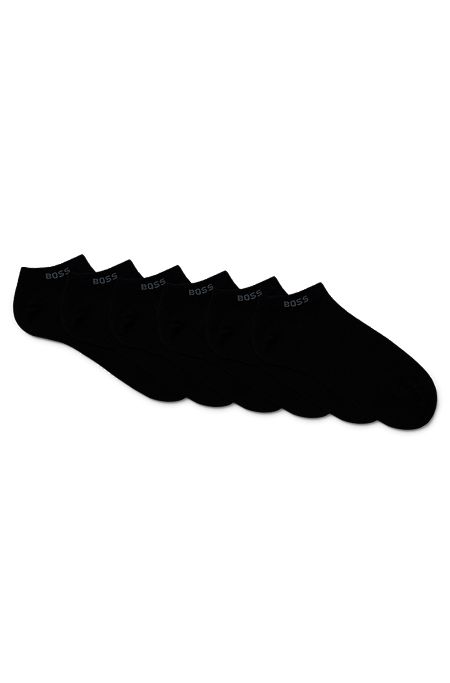 Six-pack of ankle-length socks with logo cuffs, Black