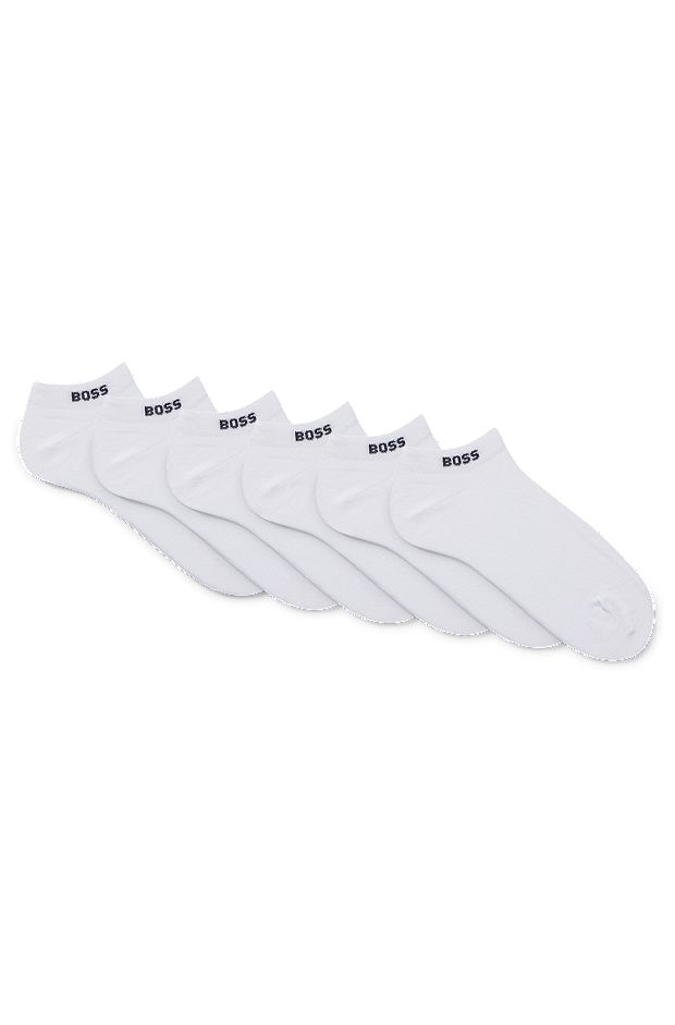 Six-pack of ankle-length socks with logo cuffs, White
