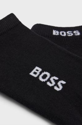 Lot de deux paires de chaussettes basses en coton m&eacute;lang&eacute; &agrave; logo, Noir