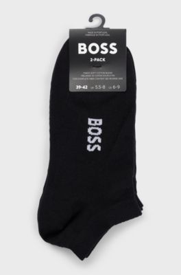 Lot de deux paires de chaussettes basses en coton m&eacute;lang&eacute; &agrave; logo, Noir