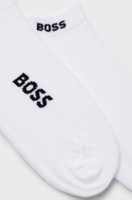 Calzini corti in misto cotone con logo in confezione da due, Bianco