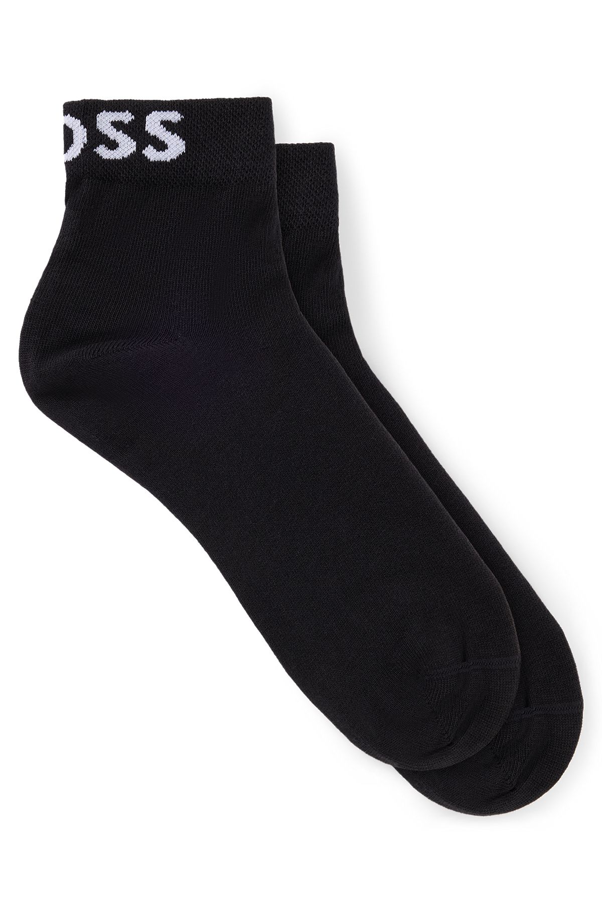 Two-pack of quarter-length socks with contrast logos, Black