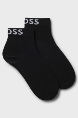 Zweierpack kurze Socken mit Kontrast-Logos, Schwarz