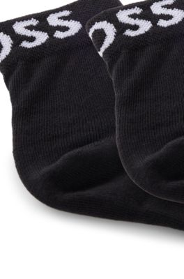 Two-pack of quarter-length socks with contrast logos, Black