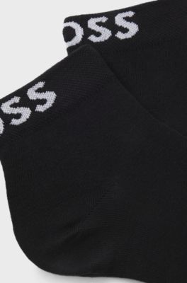 Zweierpack kurze Socken mit Kontrast-Logos, Schwarz