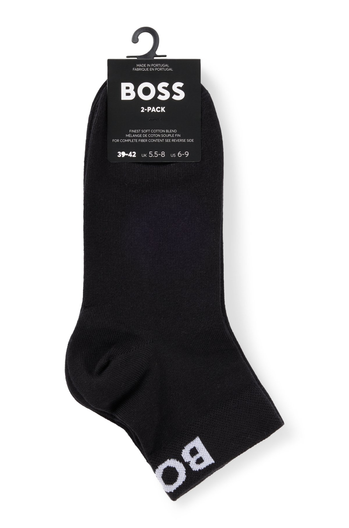 Two-pack of quarter-length socks with contrast logos, Black