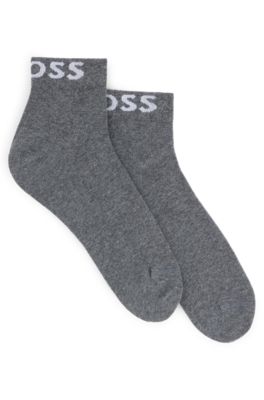 Two-pack of quarter-length socks with contrast logos, Grey
