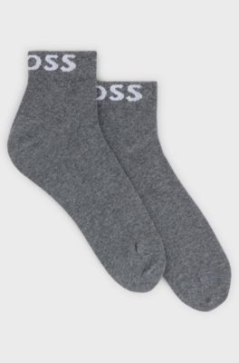 Two-pack of quarter-length socks with contrast logos, Grey