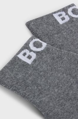 Two-pack of quarter-length socks with contrast logos, Grey
