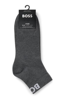 Two-pack of quarter-length socks with contrast logos, Grey