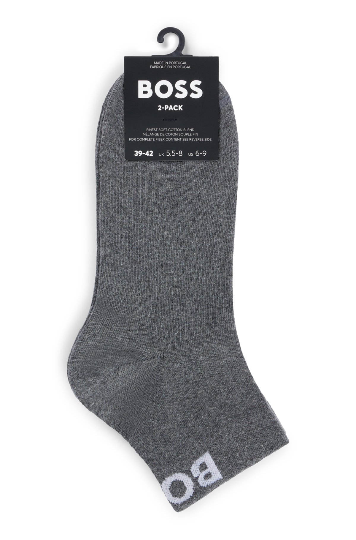 Two-pack of quarter-length socks with contrast logos, Grey